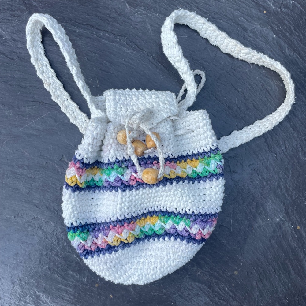 Mini crochet cream backpack